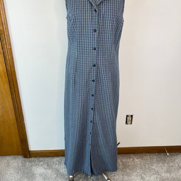 Vintage Faded Glory Women's Blue Plaid Flannel Collared Maxi Dress (Sz L) - Picture 14 of 14